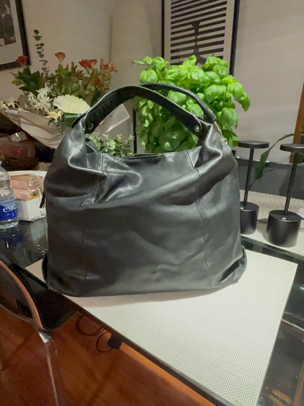 Black Large Furla Leather Hobo Tote - Women Bags